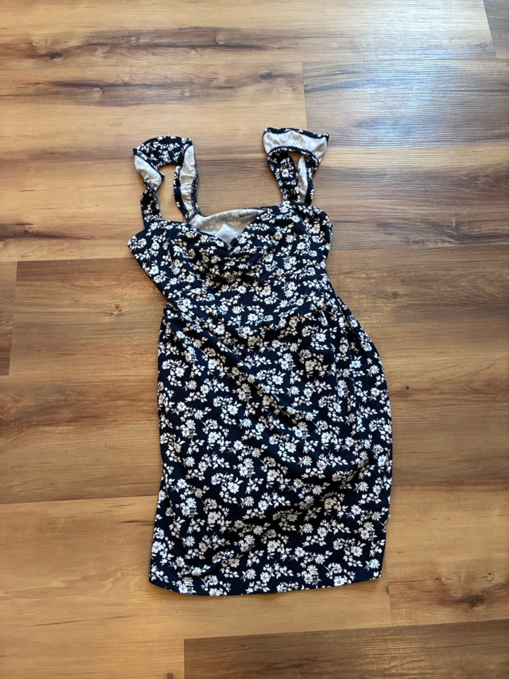 Hollister Black Floral Midi Dress with White Blossoms